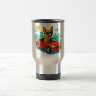 Tasse de voyage dessin animé Chien Conduisant une