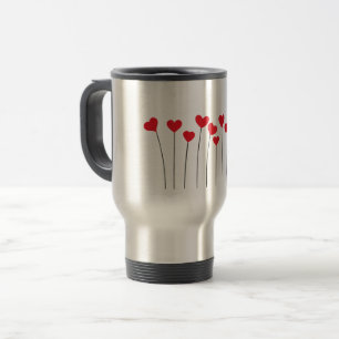 Tasse de voyage en acier inoxydable à cœurs rouges
