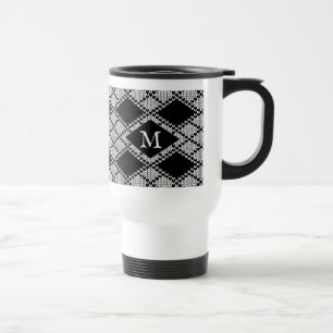 Tasse de voyage en tricot ARGYLE NOIR + Initiale
