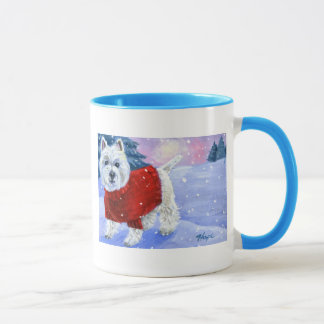 Tasse de Westie d'hiver avec la poignée colorée