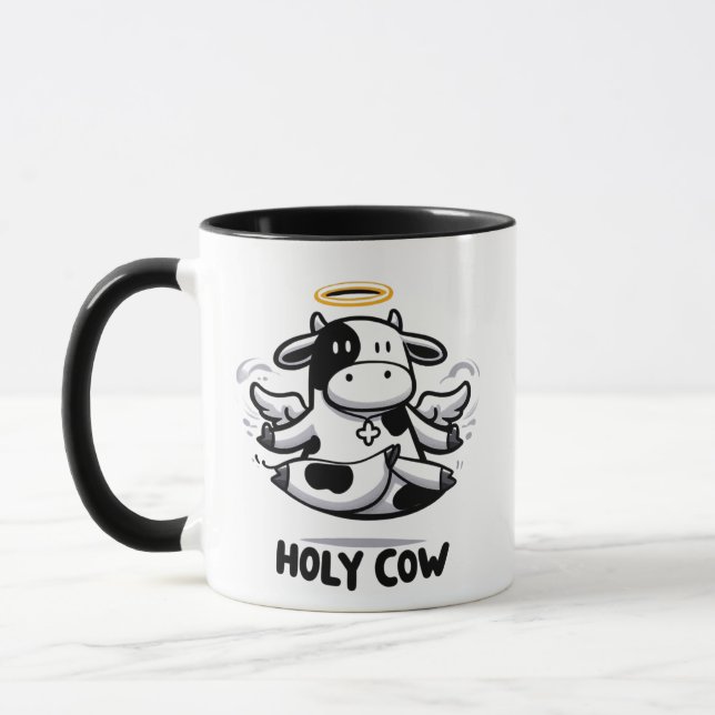 Tasse de yoga Holy Cow – Vache lévitante en pose z (Gauche)