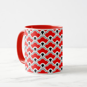 Tasse Déco pétoncles chinois, rouge, gris, noir et blanc