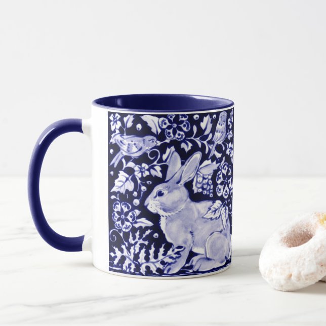 Tasse Dedham Blue Rabbit, Classic Blue & White Design (Avec donut)