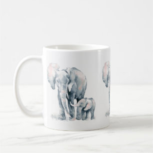 Tasse d'éléphant, maman d'éléphant et enfant,