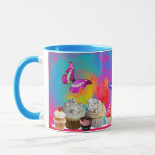 Tasse DÉLICIEUX CUPCAKES ET BUTTERFLIES Bleu rose