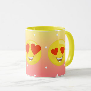 Tasse d'Emoji Polkadot d'amour de jaune d'oeil de