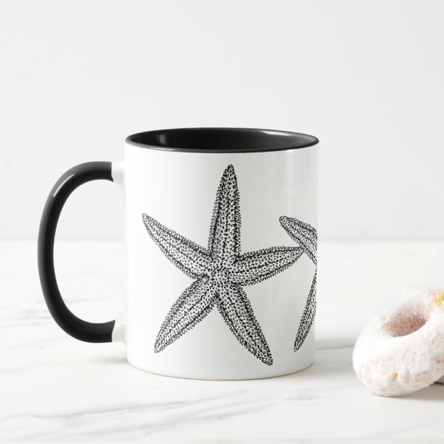 TASSE DESIGN NOIR ET BLANC STARFISH (Avec donut)