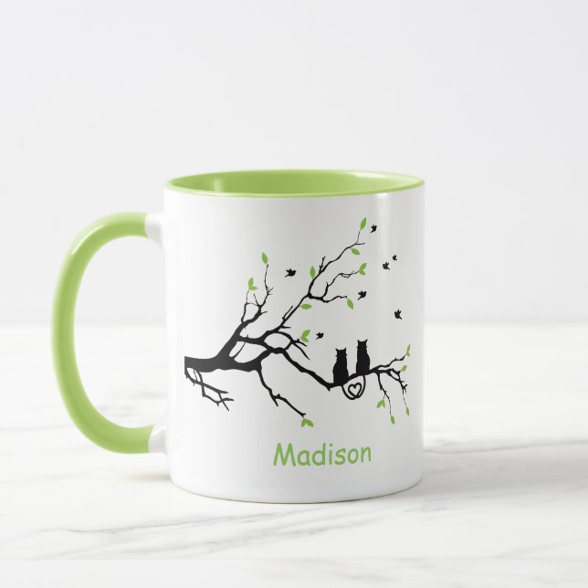 Tasse Deux Chats Dans Un Arbre Black Green Love Personna (Gauche)
