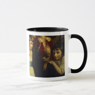 Tasse Deux filles, on jouant avec un masque, détail de