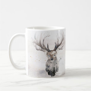 Tasse d'hiver de cerf de forêt à l'aquarelle