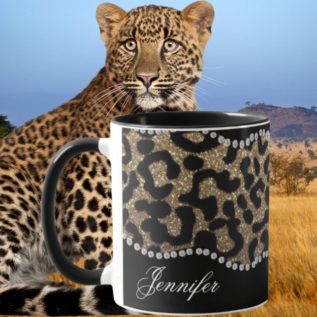 Tasse Diamant et léopard avec nom (Créateur téléchargé)