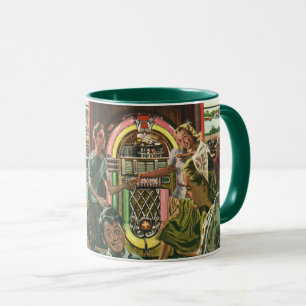 Tasse Dîner vintage en famille à un dîner avec Jukebox