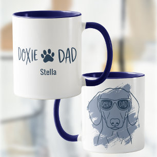 Tasse Dog Dad Dachshund - Nom personnalisé bleu gl