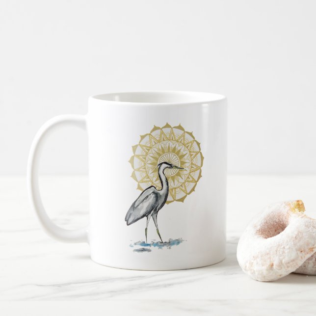 Tasse double face de mandala de héron (Avec donut)
