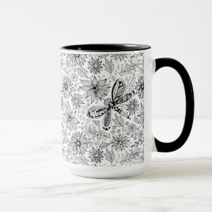 Tasse Dragonfly et doodle de fleurs
