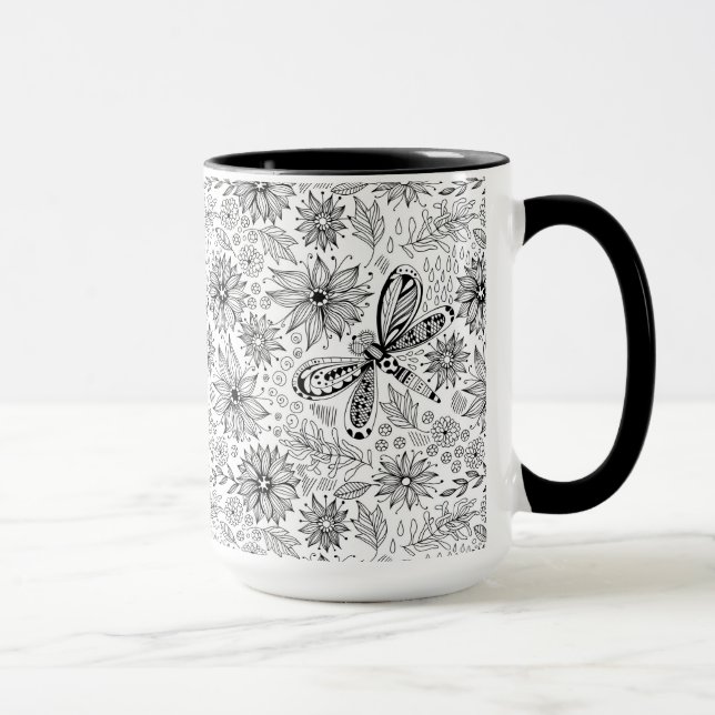 Tasse Dragonfly et doodle de fleurs (Droite)