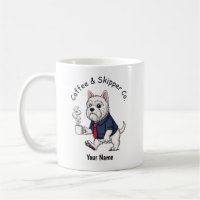 Tasse drôle de chien Schipperke en costume d'affai
