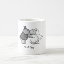 Tasse drôle de mariage avec un hippopotame et un
