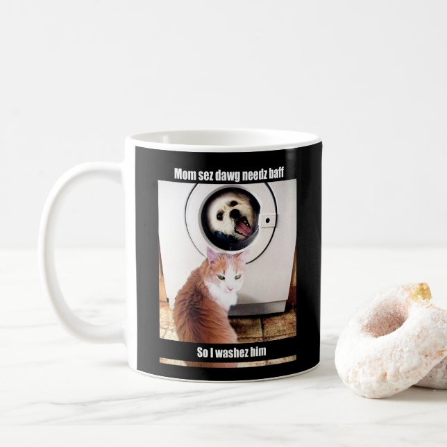 Tasse drôle de tasse d'humour de Meme de chat de (Avec donut)