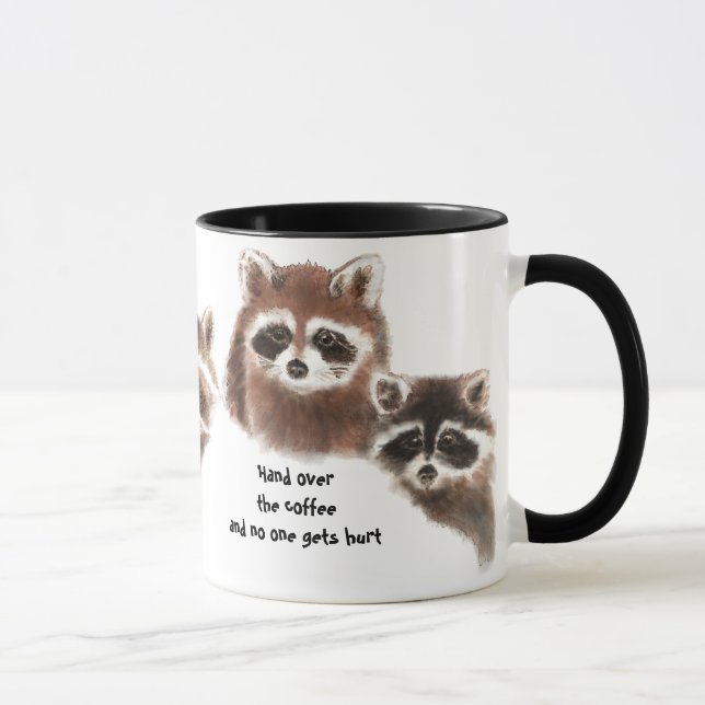 Tasse Drôle, Mains sur le café, mignonne bouge Raccoon (Droite)