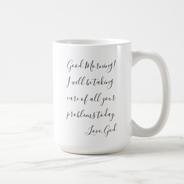 Tasse d'une manière encourageante gaie bonjour (Droite)