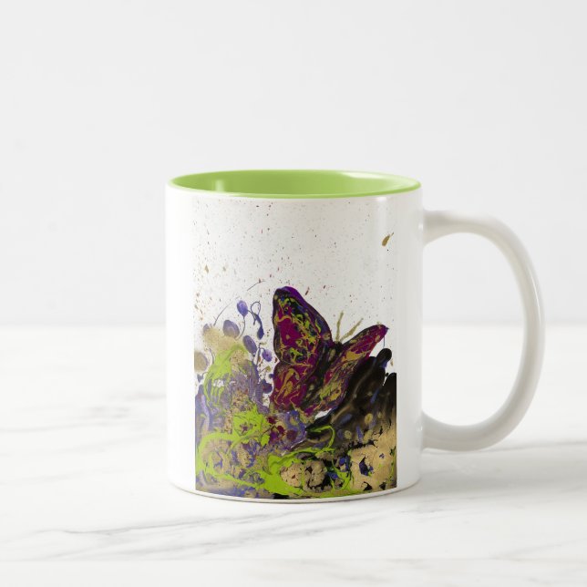 Tasse éclaboussée 11oz (blanc/chaux) de papillon (Droit)