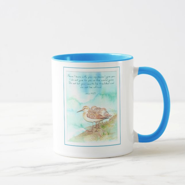 Tasse Écriture, Inspiration, Jean 14:27, Oiseau de plage (Droite)