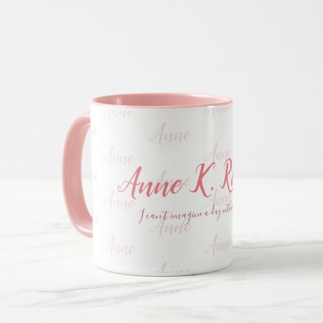 Tasse élégant féminin manuscrit nom rose blanc (Devant gauche)