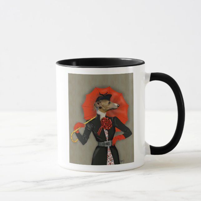 Tasse Elégant Greyhound et parapluie rouge (Droite)