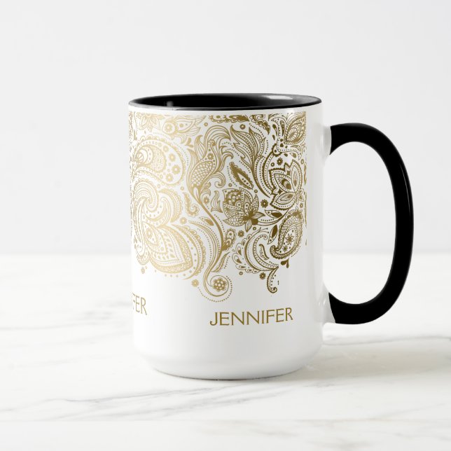 Tasse Elégant Paisley Or Et Blanc (Droite)