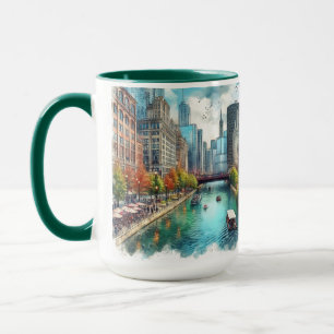 Tasse en aquarelle de la promenade de la rivière d