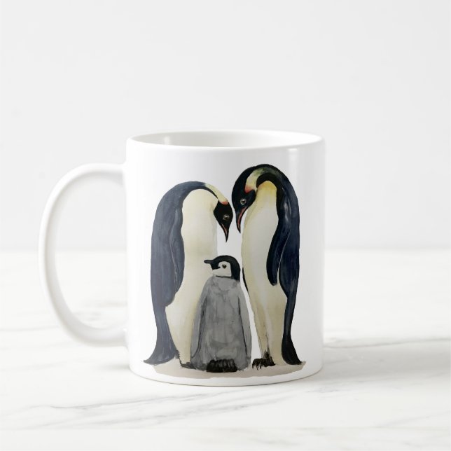 Tasse en céramique au design familial de pingouins (Gauche)