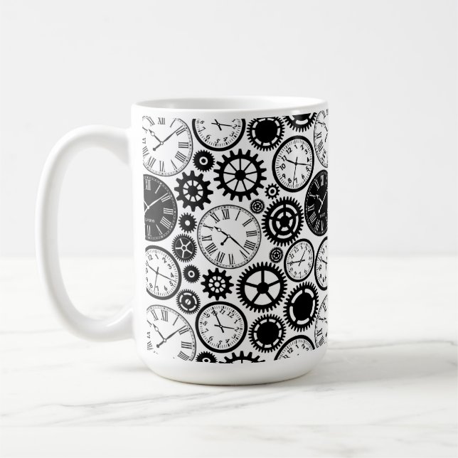 Tasse en céramique blanche avec horloge noire et b (Gauche)