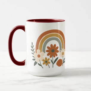 Tasse en céramique florale arc-en-ciel rétro