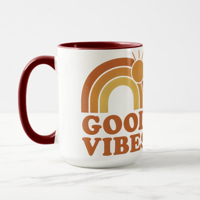 Tasse en céramique Rétro Arc-en-ciel Bonne Vibrati (Gauche)
