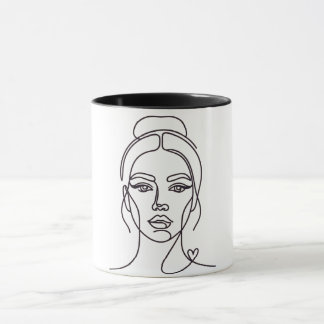 Tasse en ligne d'art minimaliste visage de femme a