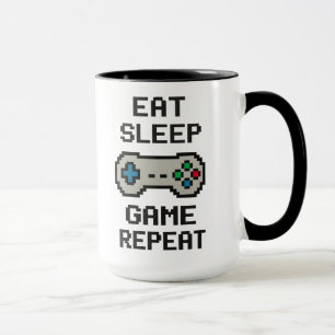 Tasse en pixel art pour joueurs - Manger Dormir Jo