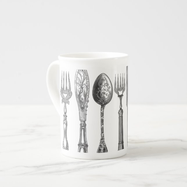 Tasse En Porcelaine 1800s blancs de couteau de cuillère de fourchette (Devant gauche)