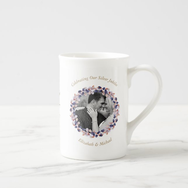 Tasse En Porcelaine 2 x Mariage photo Anniversaire TOUTE ANNÉE Nom Dat (Droite)