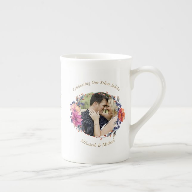 Tasse En Porcelaine 2 x Mariage photo Anniversaire TOUTE ANNÉE Nom Dat (Droite)