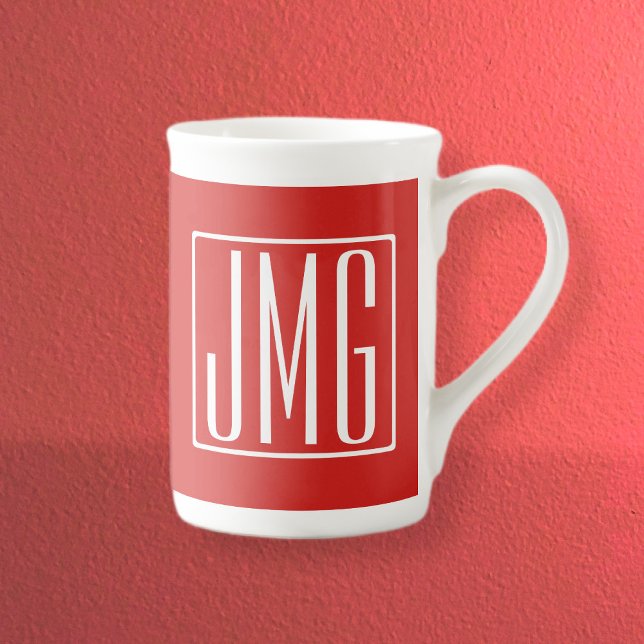 Tasse En Porcelaine 3 Initiales Monogramme | Rouge et blanc (ou couleu (Créateur téléchargé)