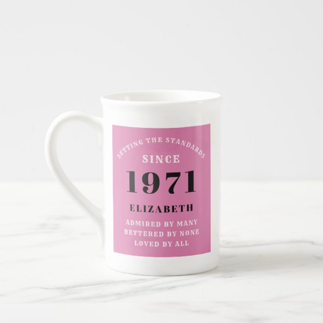 Tasse En Porcelaine 50e anniversaire 1971 Pink Black pour sa personnal (Gauche)