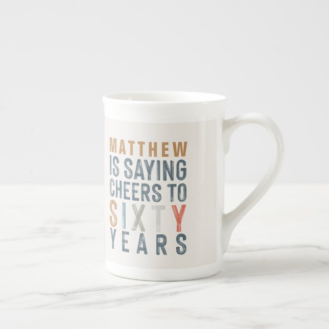 Tasse En Porcelaine 60e anniversaire déco de fête ou cadeau d'annivers (Droite)