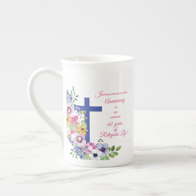 Tasse En Porcelaine 60e Anniversaire, Nun, Religious Life Cross (Gauche)