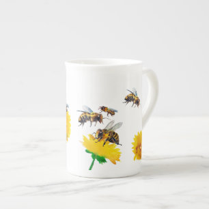 Tasse En Porcelaine Abeilles et pissenlits
