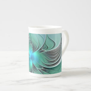 Tasse En Porcelaine Abstrait De Bleu, Art Fractal Moderne