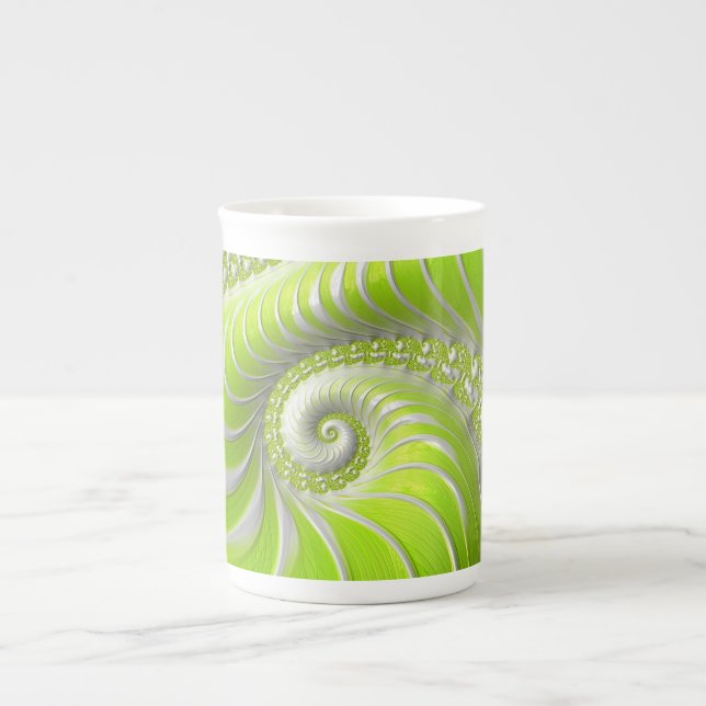 Tasse En Porcelaine Abstrait Moderne Lime Green Spiral Fractal (Devant)