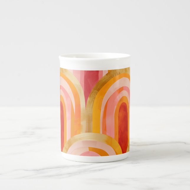 Tasse En Porcelaine Abstrait orange rouge jaune or rose (Devant)