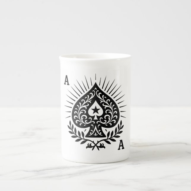 Tasse En Porcelaine Ace de pique — Filigree Star & Laurel (Devant)