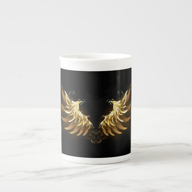 Tasse En Porcelaine Ailes d'Ange d'or sur arrière - plan noir (Devant)